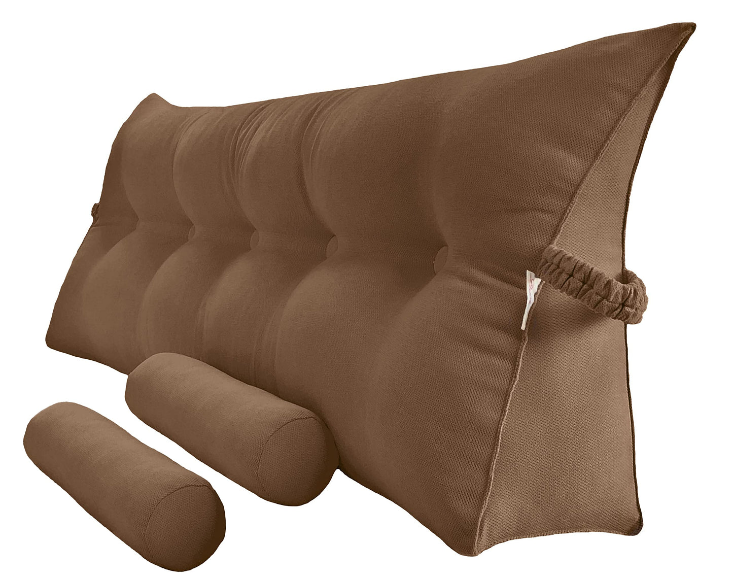 Bourkimi Queen Size Velvet Headboard Wedge Pillow Set with 2 Detachable Neck Rolls and Removable Washable Cover