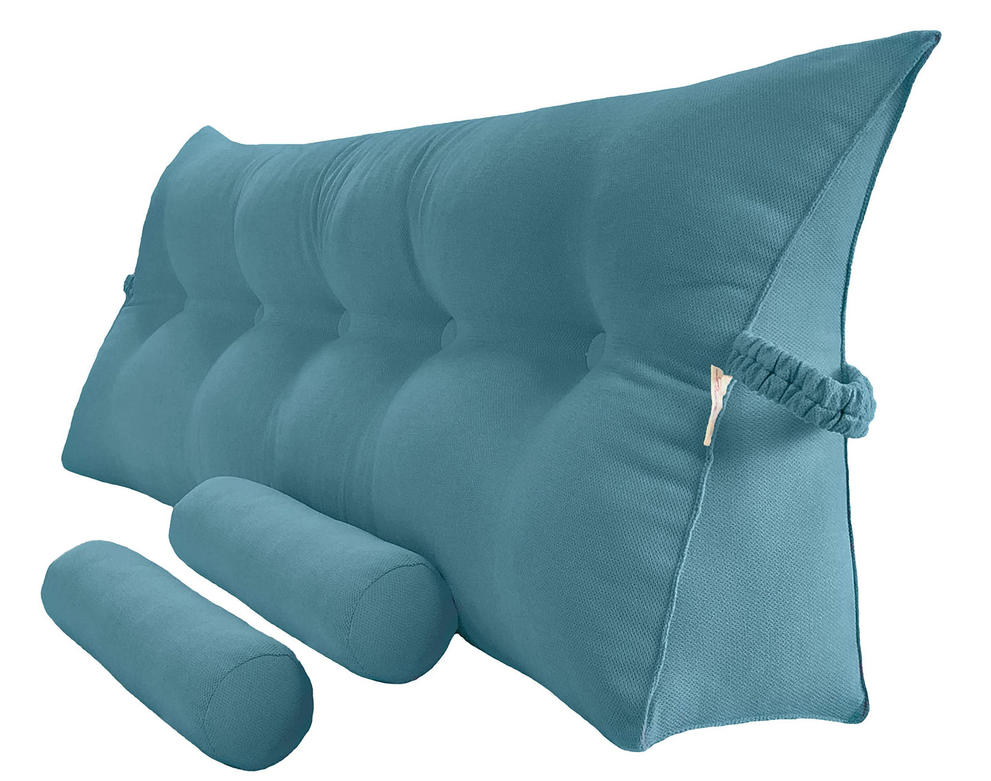 Bourkimi Queen Size Velvet Headboard Wedge Pillow Set with 2 Detachable Neck Rolls and Removable Washable Cover