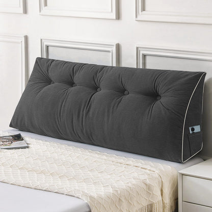 Bourkimi Queen Size Wedge Headboard Pillow Set with 2 Bolster Pillows, Velvet Back Support Reading Pillow with Removable Washable Cover