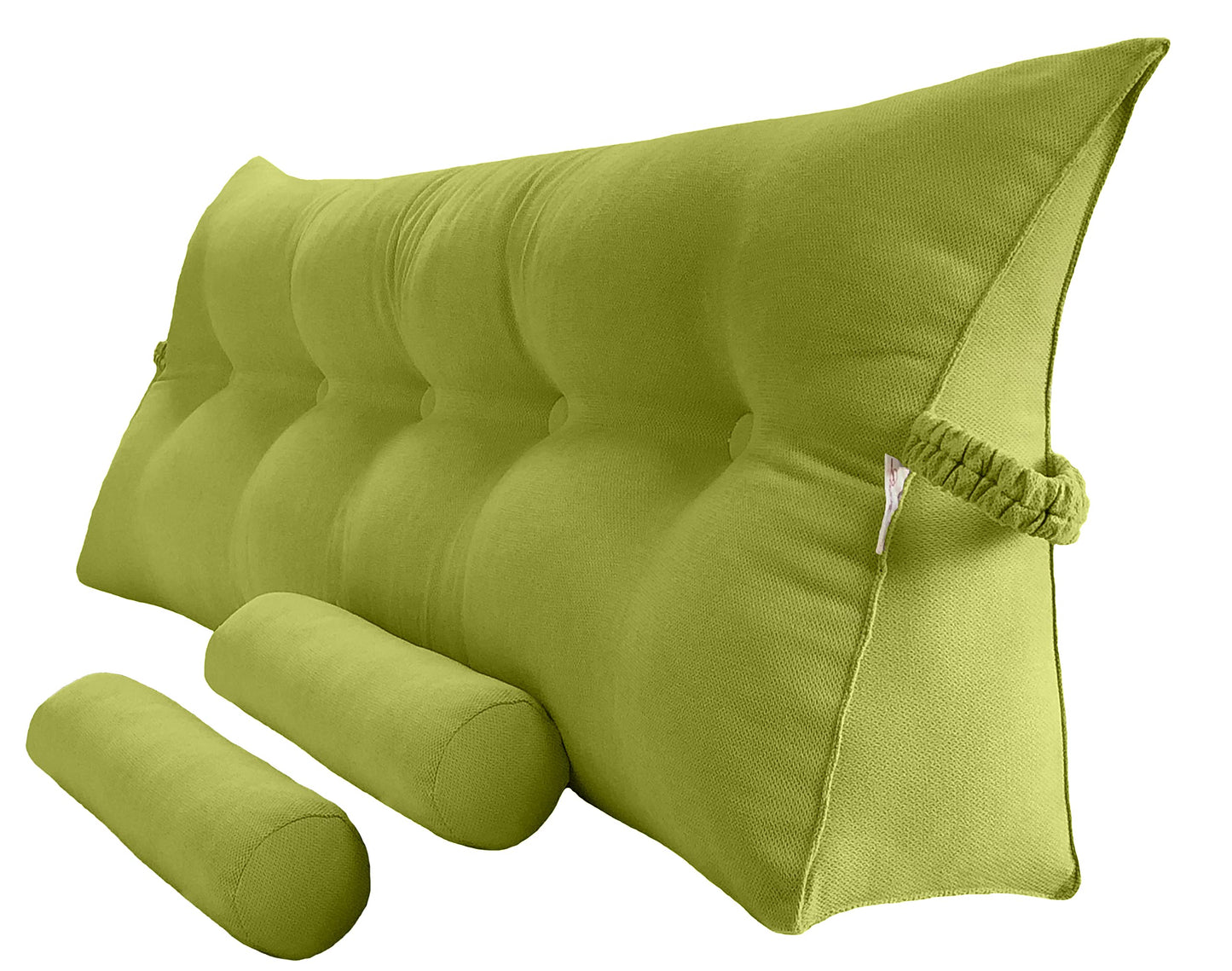 Bourkimi Queen Size Velvet Headboard Wedge Pillow Set with 2 Detachable Neck Rolls and Removable Washable Cover