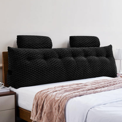 Bourkimi Queen Size Wedge Headboard Pillow Set with 2 Roll Pillows, Velvet Back Support Reading Pillow with Removable Washable Cover