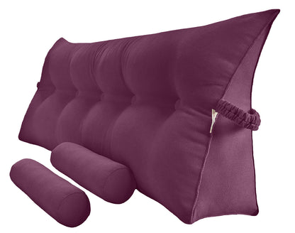 Bourkimi Queen Size Velvet Headboard Wedge Pillow Set with 2 Detachable Neck Rolls and Removable Washable Cover