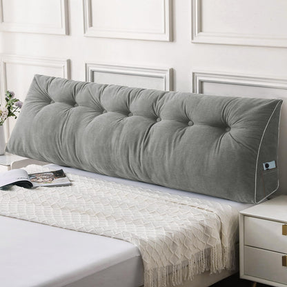 Bourkimi Queen Size Wedge Headboard Pillow Set with 2 Bolster Pillows, Velvet Back Support Reading Pillow with Removable Washable Cover