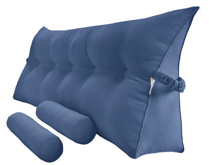 Bourkimi Queen Size Velvet Headboard Wedge Pillow Set with 2 Detachable Neck Rolls and Removable Washable Cover