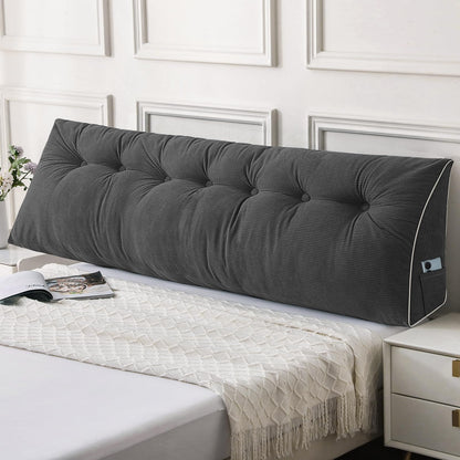 Bourkimi Queen Size Wedge Headboard Pillow Set with 2 Bolster Pillows, Velvet Back Support Reading Pillow with Removable Washable Cover