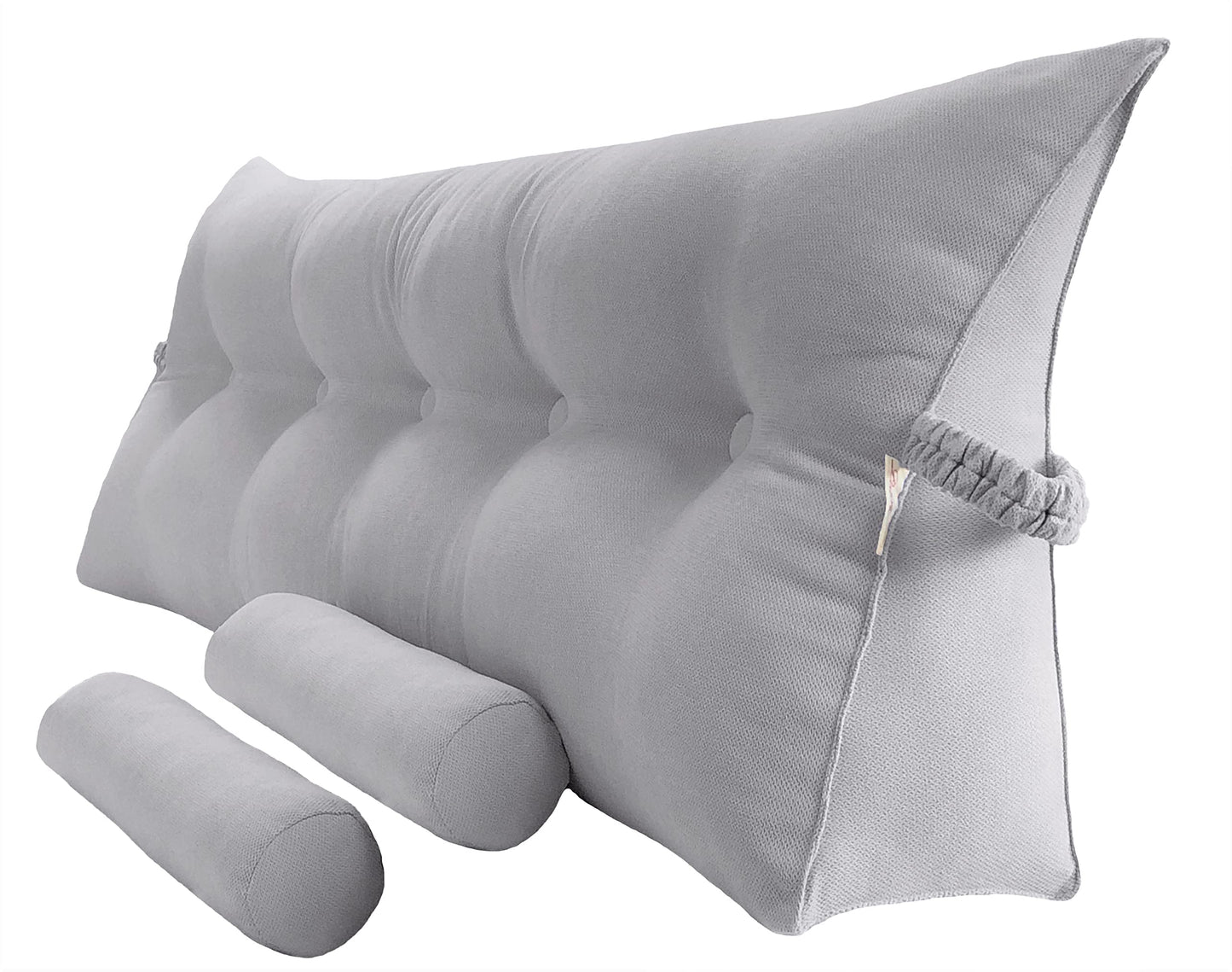 Bourkimi Queen Size Velvet Headboard Wedge Pillow Set with 2 Detachable Neck Rolls and Removable Washable Cover