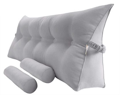Bourkimi Queen Size Velvet Headboard Wedge Pillow Set with 2 Detachable Neck Rolls and Removable Washable Cover