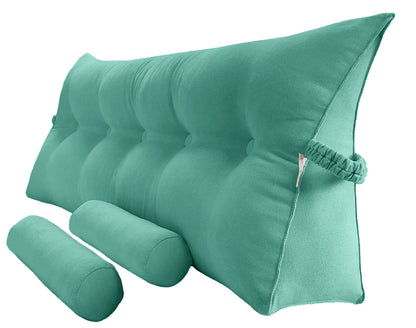 Bourkimi Queen Size Velvet Headboard Wedge Pillow Set with 2 Detachable Neck Rolls and Removable Washable Cover