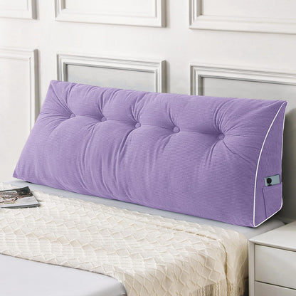 Bourkimi Queen Size Wedge Headboard Pillow Set with 2 Bolster Pillows, Velvet Back Support Reading Pillow with Removable Washable Cover