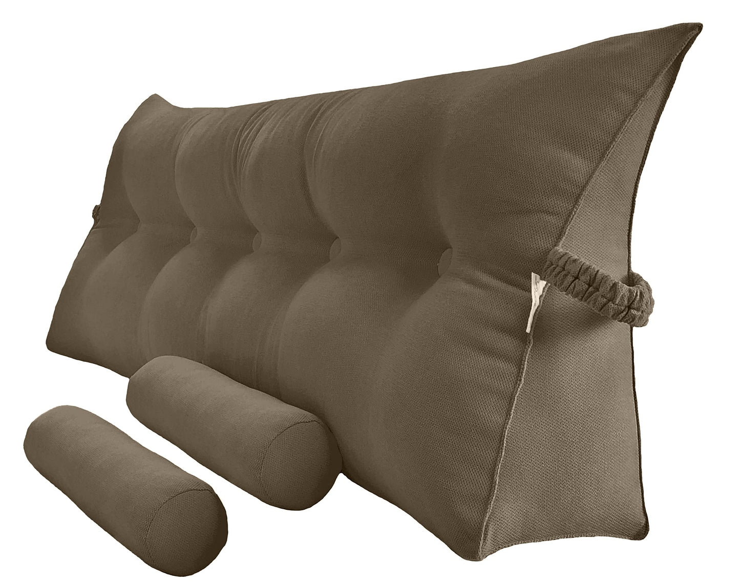 Bourkimi Queen Size Velvet Headboard Wedge Pillow Set with 2 Detachable Neck Rolls and Removable Washable Cover