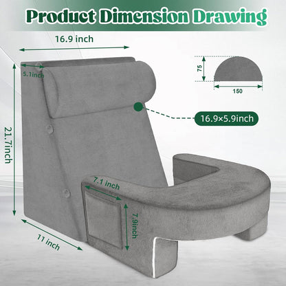 Bourkimi Adjustable 3-Piece Reading Wedge Pillow Set with Laptop Tray, Modular Bed Rest Support System with Side Pockets