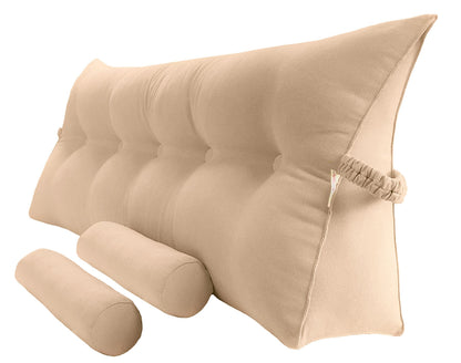 Bourkimi Queen Size Velvet Headboard Wedge Pillow Set with 2 Detachable Neck Rolls and Removable Washable Cover